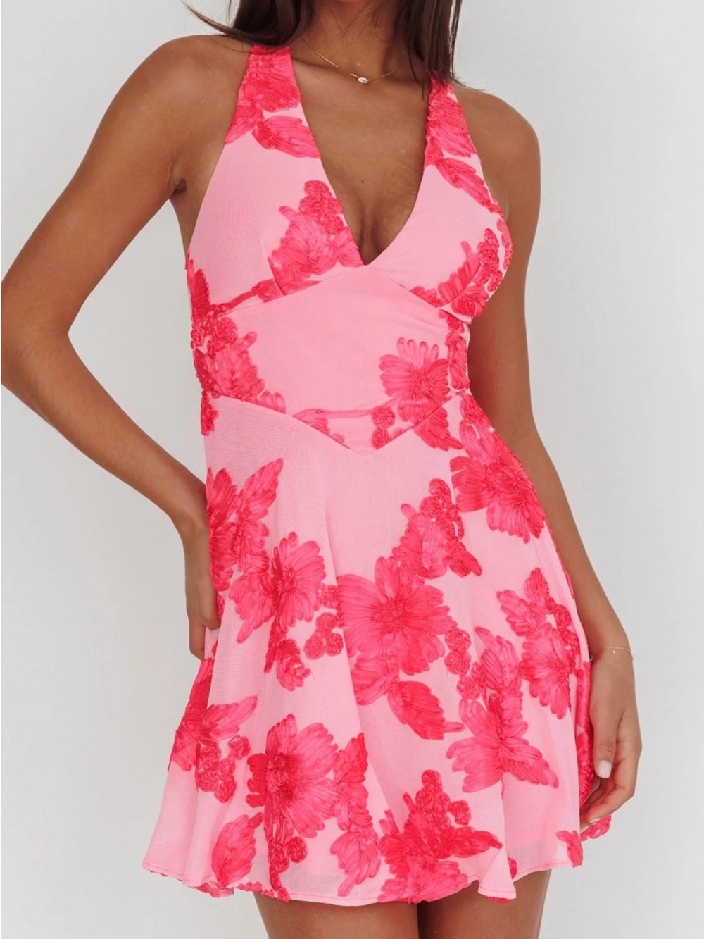 Selfie Leslie Lavalle Criss-Cross Embellished Mini Dress Floral Pink